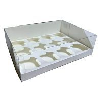 Коробка для 12 капкейков с прозр. крышкой, белая 35*25*10см